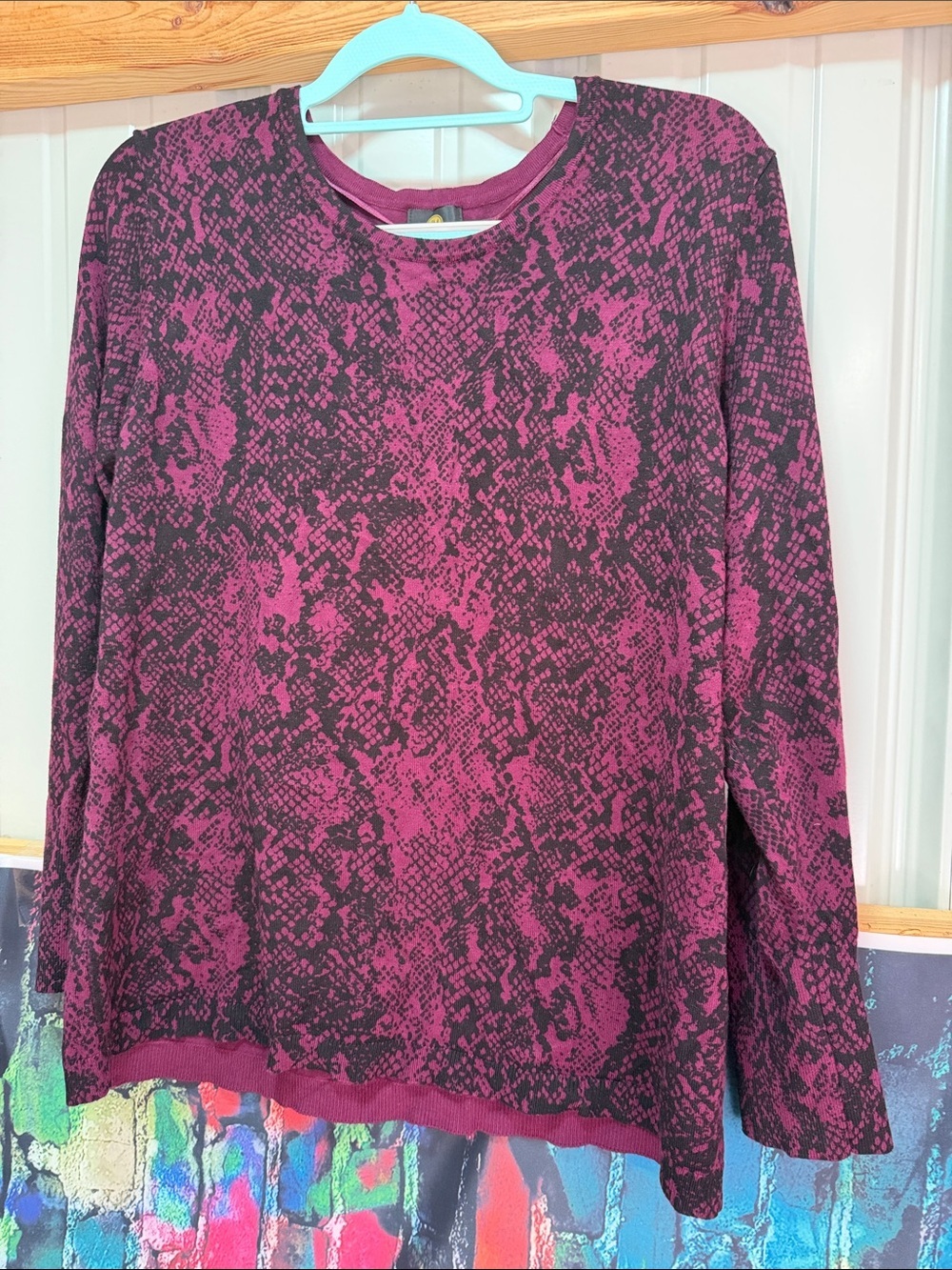 JM Collection Pink and Black Snake Print Long Sleeve Top plus size